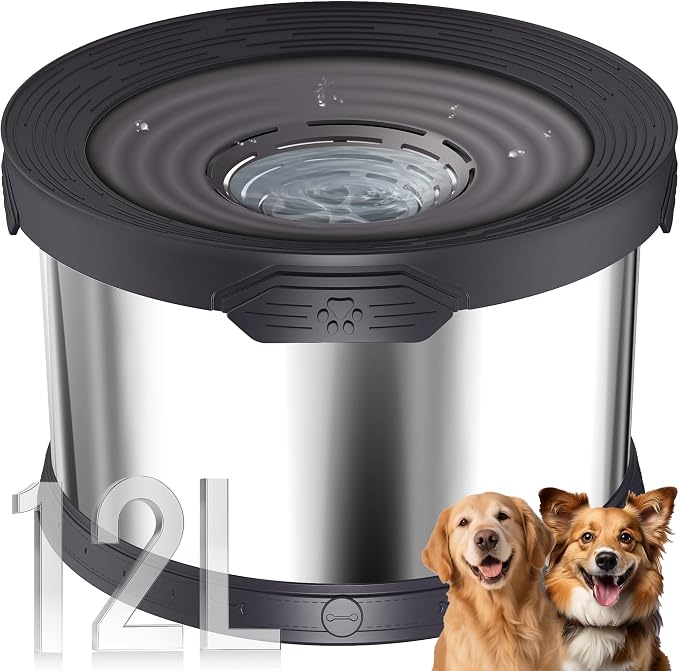 UPSKY 12L Dog Water Bowl No Spill Stainless Steel for Slow Drinking Black | Large Capacity, Spill-proof, Non-slip Design, Durable, For Large Dogs, Messy Drinkers & Multi-pet Homes, Outdoor / Indoor