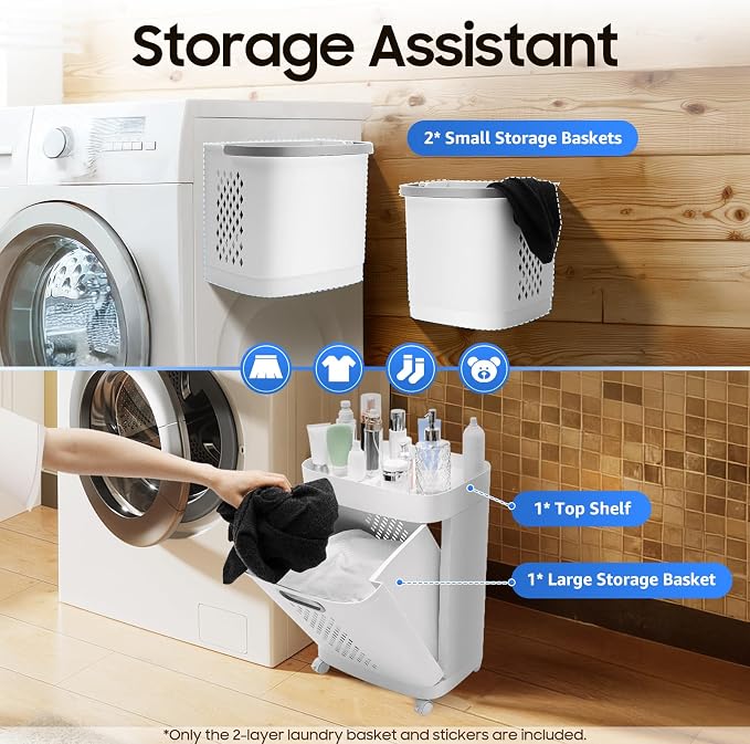 Laundry Hamper, Large Storage Basket Sorter 3 Tiers Organizer for Dirty Clothes Toys Towel,Heavy Duty Laundry Cart Baskets with Wheels in Laundry Room Organization