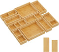 Lifewit Drawer Organizers 10 Pack(22 Grid) with 12 Inserts, Adjustable Bamboo Wooden Drawer Dividers, Stackable Storage Box for Utensils, Silverware, Makeup, Junk in Kitchen/Bathroom/Office/Vanity