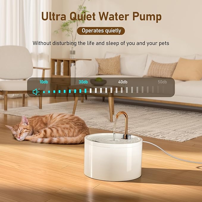 DOOOB Ceramic Cat Water Fountain, 2.1L/71oz Ceramic Cat Fountain, Automatic Ceramic Water Fountain for Cats, Pet Water Fountain with Ultra-Quiet Pump and 3 Filters & 3 Sponges (White) | Automatic Ceramic Water Fountain for Cats, Pet Water Fountain with...