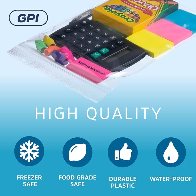 Clear Plastic Reclosable Zip Bags - Bulk GPI Case of 1000 6" x 9" 2 mil Thick Strong & Durable Poly Baggies With Resealable Zip Top Lock For Travel, Storage, Packaging & Shipping.