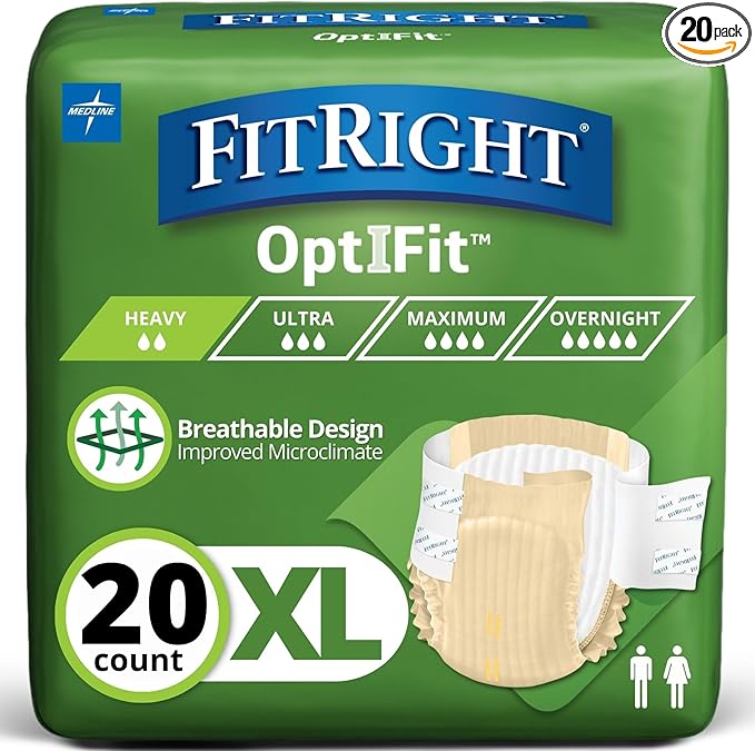 FitRight Adult Incontinence Briefs with Tabs, Moderate Absorbency, XL, 56" to 64", 20 Count