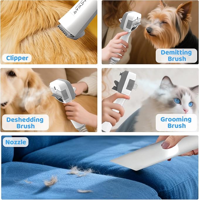 Dog Grooming Vacuum,Pet Grooming Vacuum with 2L Dust Cup & 13000Pa Suction, 6-in-1 Low Noise Pet Grooming Kit with Clipper & Steam Brush for Shedding, Professional Dog Vacuum for Dogs & Cats
