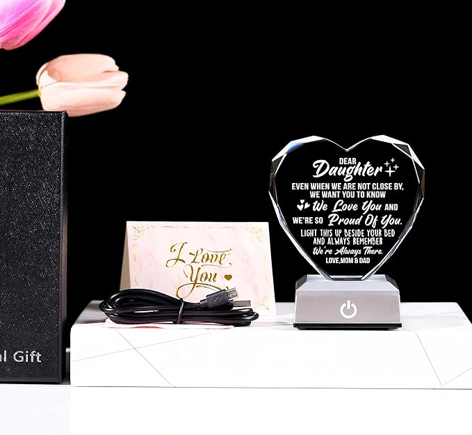 ZHSHWAT Crystal Multicolor Nightlight - Mom & Dad to Daughter Gifts for Anniversary, Wedding, Birthday & Mother's Day