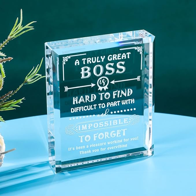 Movdyka Engraved Crystal Boss Going Away Gift for Women Men, Great Appreciation Gifts for Best Boss Lady Desk Decoration Paperweight Present for Boss Day Leaving Retirement Birthday Christmas