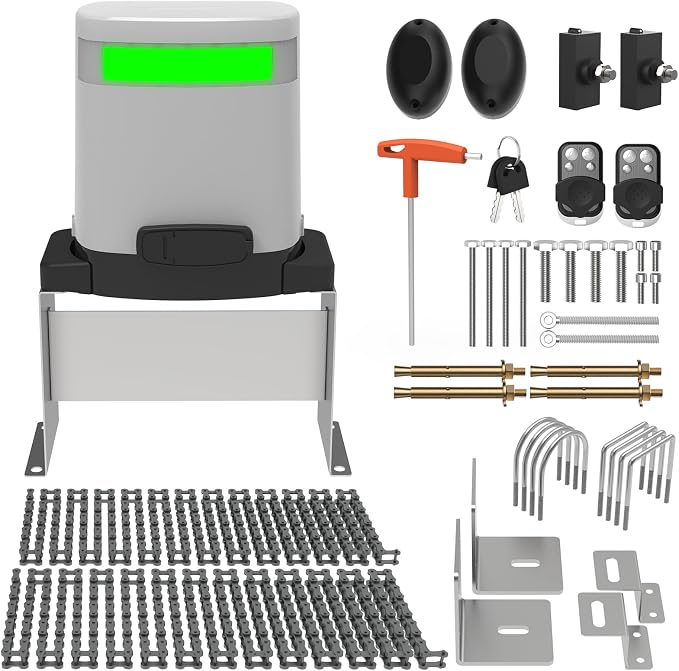 Blütezeit Solar Sliding Gate Opener 1400lb with 25W Solar Panel, Automatic Chain Drive Gate Motor with WiFi Control | Battery Backup | IR Sensor & 2 Remotes for Driveway Gates