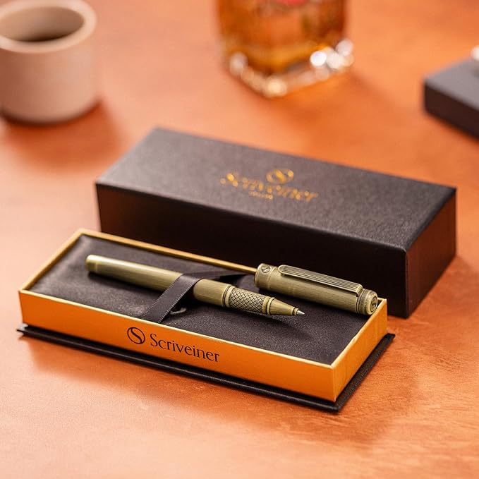 Scriveiner Bronze Rollerball Pen - Stunning Luxury Pen, Schmidt Ink Refill, Best Roller Ball Gift Set for Men & Women, Professional, Executive Office, Nice Pens