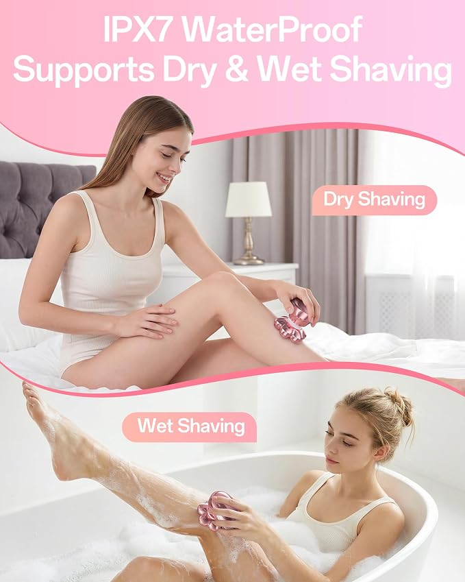 5-in-1 Electric Razors for Women, 7D Magnetic Heads Full Body Shaver, Waterproof Wet Dry Hair Remover with LED Display, Rechargeable Bikini Trimmer for Underarms, Face, Legs, Lips, Arms (Pink)