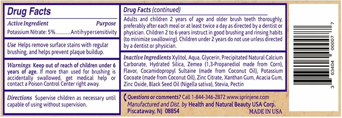 SprinJene Fluoride Free Toothpaste - Patented Natural Toothpaste with Black Seed Oil & Zinc - Made in the USA - Vegan Non Fluoride for Fresh Breath Preservative Free (1 Pack)
