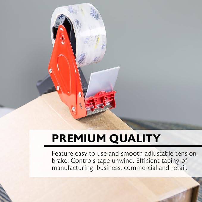 BAZIC Products Packaging Tape Dispenser Gun with 2 Clear Tape Rolls, 3-Pack | steel cutting blade for box sealing