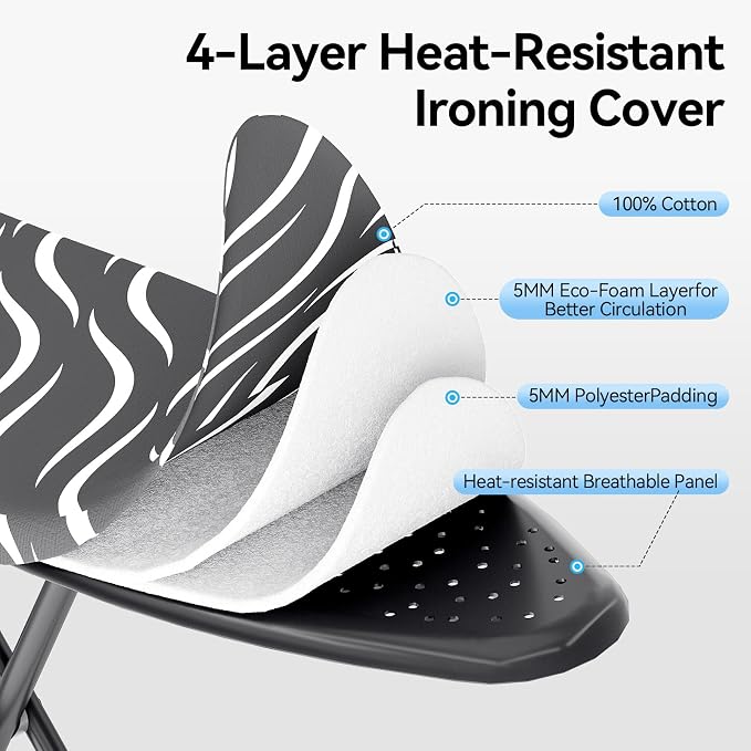 APEXCHASER Ironing Board Full Size, Iron Board with Silicon Rest, Foldable Ironing Boards Standard Size, Heavy Duty Iron Stand Boads, Ironing Table with 7 Height Adjustable Anti-Slip Feet, 13x43 Gray