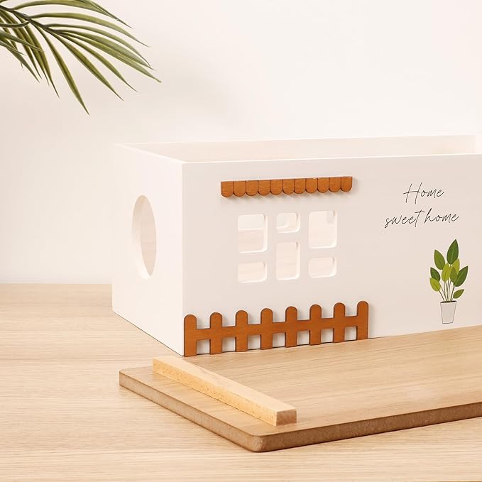 Cable Management Box, Wood Extension Cord Organizer, Handmade Power Strip Box for TV Computer Wire USB Hub System, Surge Protector Cord Hider Box on Desk or Floor (Large)