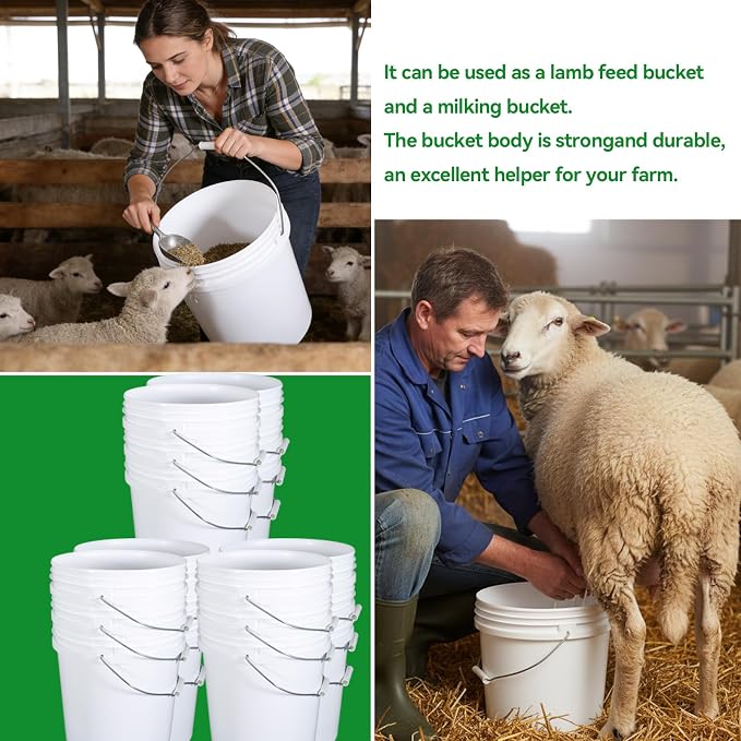 18-Pack 2.5 Gallon Plastic Bucket with Handle – White Heavy-Duty Food Grade Water Storage Buckets for Cleaning, Paint, Ice, Halloween & More