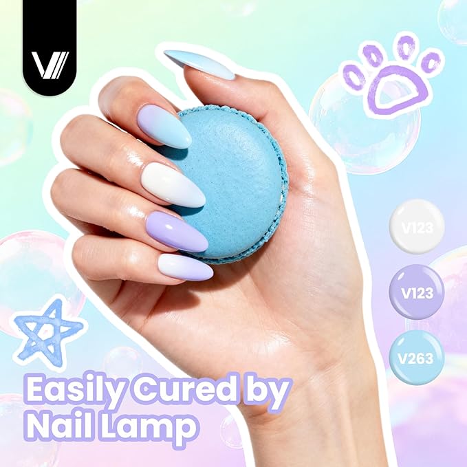 VANREESA 24 Pcs Pastel Gel Nail Polish Set -Spring Trendy Colors Gel Polish with Base Coat & 4 Effects of Top Coat Pink Orange Yellow Green Blue Purple Gel Polish Set Nail Kit Gifts for Women Girls