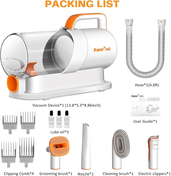 PAWING Dog Grooming Vacuum, All-in-1 Professional Deshedding Tools for Dogs & Cats - Low Noise Dogs Vacuum Cleaner with 2L Large Capacity Dust Cup for Shedding Pet Hair