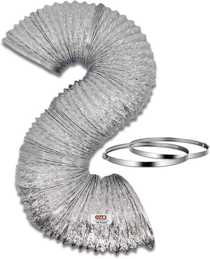 PVC Flexible Aluminum Duct Hose 4 Inch 8 Feet For HVAC Ventilation and Exhaust With 2 Clamps