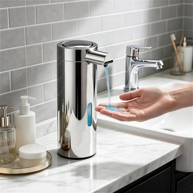 Automatic Soap Dispenser, 2-Pack, 12 fl oz, Stainless Steel, Touchless | Liquid Hand Soap Dispenser, Variable Dispense, Rechargeable, No-Drip Spout, For Kitchen and Bathroom (Silver)