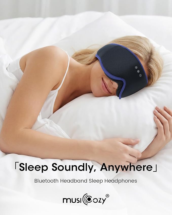 MUSICOZY Sleep Mask with Bluetooth Headphones, 3D Wireless Sleeping Eye Masks, Bluetooth Eye Masks 14-Hour Playtime, Ultra-Soft Breathable, Perfect for Side Sleepers, Women Men(Ocean Blue)