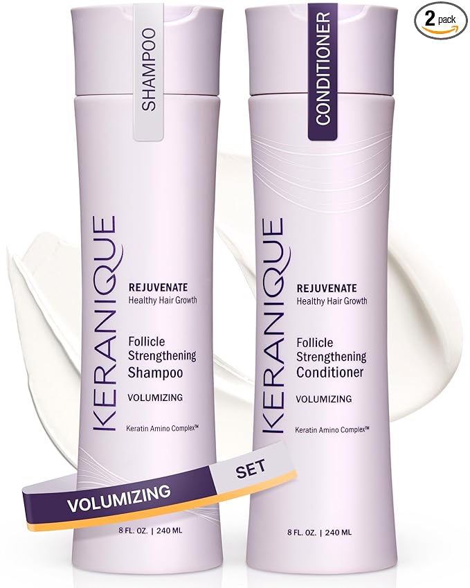 Keranique Volumizing Shampoo & Conditioner Set for Hair Repair, Growth & Thinning Hair Support – Keratin, Biotin, Menthol & Niacinamide, Lightweight Strengthening Formula - Keratin Amino Complex™