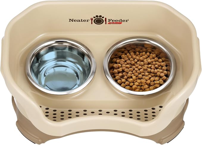 Neater Pet Brands Neater Feeder Deluxe Mess Proof Cat Bowls Elevated, Made in USA, No Spill Raised Bowls for Indoor Cats, Stainless Steel Food and Water Bowl Set, Pet Dish Feeding Station, Cappuccino