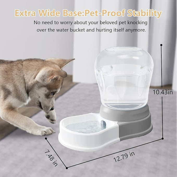 STALTWO 1 Gallon Automatic Gravity Dog Water Dispenser, BPA-Free, Grey | Pet Water Dispenser, Large Capacity Water Feeder for Cats and Dogs, Refill Less Often