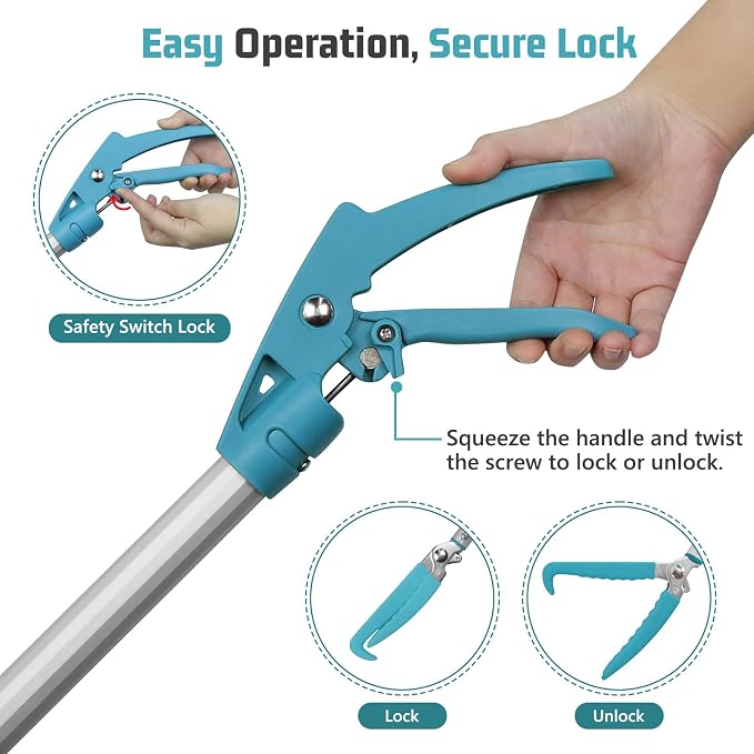 ASTRAEA 78" Snake Tongs Grabber, Extendable Extra Long Rattle Reptile Catcher Wide Jaw Handling Tool with Lock, Telescopic Snake Hook