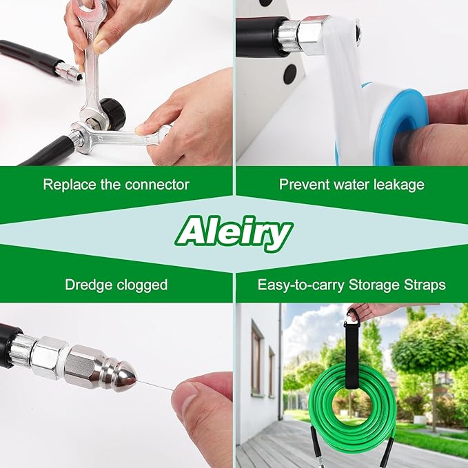 Sewer Jetter Kit for Pressure Washer,Water Jet Drain Cleaning Hose with Corner Rotating Button Spring Nose 1/4" NPT Sewer Cleaning Tool High-Pressure Nozzles,5800 PSI 100 FT