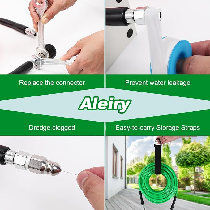Sewer Jetter Kit for Pressure Washer,Water Jet Drain Cleaning Hose with Corner Rotating Button Spring Nose 1/4" NPT Sewer Cleaning Tool High-Pressure Nozzles,5800 PSI 50 FT