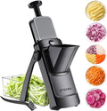 Vegetable Slicer with Adjustable Thickness, Easy to Clean Potato Mandoline Slicer with Container, Rapid Prep French Fry Veggie Cutter/Onion Slicer, Free Grater/Cleaning Brush (Black)