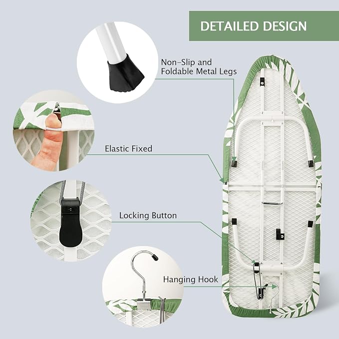 SheeChung Small Ironing Board 12"x32",Mini Iron Board with Metal Mesh Base | Tabletop Ironing Board,Non-Slip Feet,Heat Resistant Cover & Padding,Hook for Hanging,Fit for Dorm Household Laundry Apartment