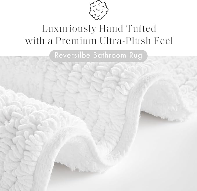 Madison Park Splendor Reversible 100% Cotton Bath Rug, 17 x 24, White | Tufted Bathroom Mat, 3000 GSM, Hotel Quality, Luxurious Plush, Medium Pile, Absorbent, Quick Dry, OEKO-TEX, Shower Room Décor