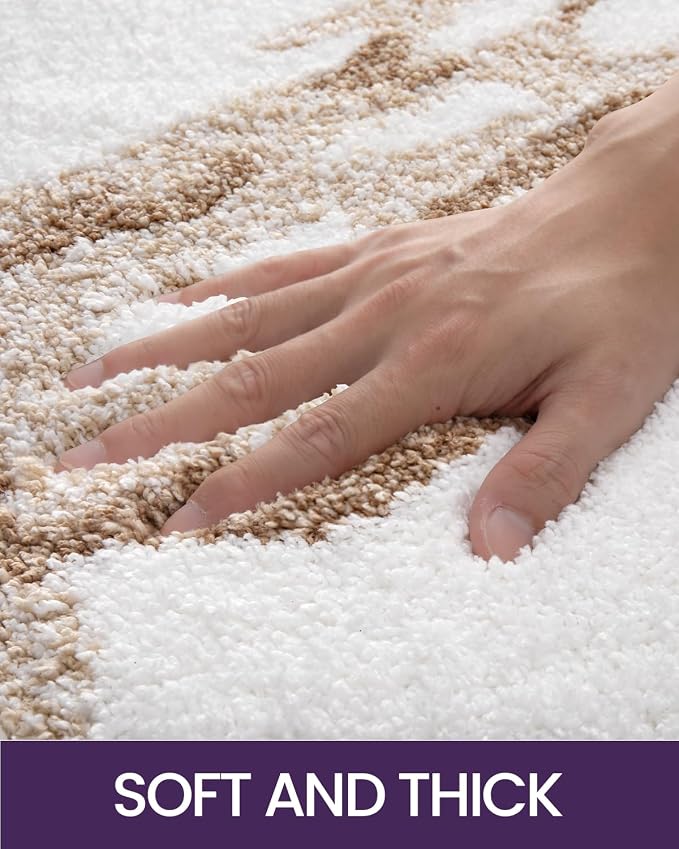 DEXI Bathroom Rug Mat 30x17, Soft and Absorbent Marble Bath Mat, Non Slip Machine Washable Bath Rugs for Shower Floor, Tub, Sink, White and Beige