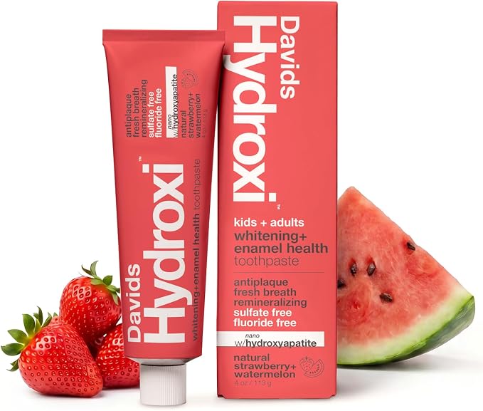 Davids Nano Hydroxyapatite Whitening Antiplaque Strawberry Watermelon 4oz | SLS Free, Promotes Enamel Health, Kid-Friendly Flavor, Made in USA, Davids Hydroxi Collection Toothpaste