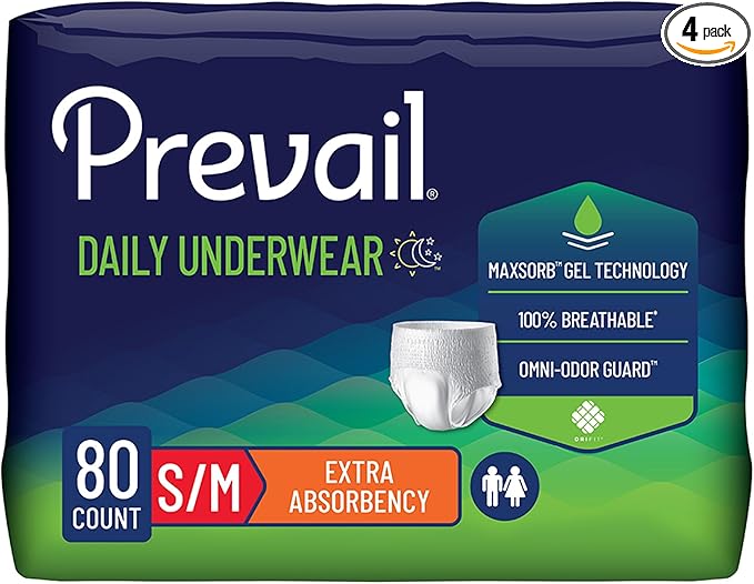 Prevail Daily Protective Underwear - Unisex Adult Incontinence Underwear - Disposable Adult Diaper for Men & Women - Maximum Absorbency - Medium - 80 Count (4 packs of 20)