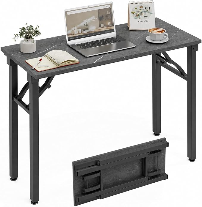 XBurmo Folding Desk Foldable Table, No Assembly 35.8" Foldable Desk Space-Saving Workstation for Small Space, Computer Table, Flat Storage for Home Office, Bedroom, Dorm, Study Room, Marble Greige