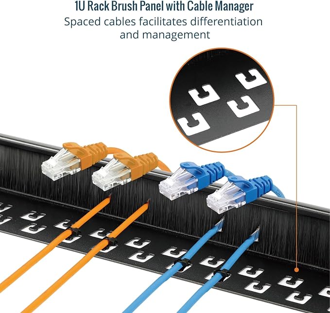 1U 2 Pack Brush Panel, Brush Strip Plate for Cable Entry&Management, Server Rack Cable Organizer with Tidy Brush for 19in Network Rack/Server Rack/Cabinet Enclosure, Black
