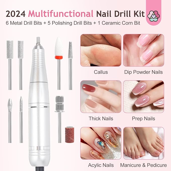 SAVILAND Professional Nail Drill Kit: 45000RPM Portable Nail File Machine for Remove Acrylic Gel Nail Rechargeable 2000 mAh Electric Nail File for Nail Salon Manicure Pedicure at Home