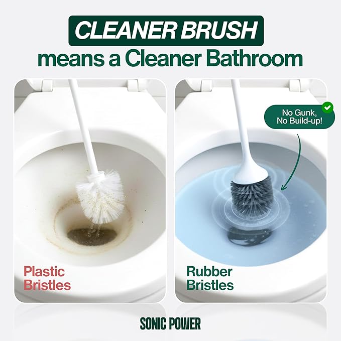 Electric Toilet Brush & Scrubber – Self Cleaning Silicone Toilet Bowl Brush with UVC Light, Rechargeable Wireless Spinning Toilet Brush & Holder Set, Wall Mount or Floor Standing (Pack of 1)