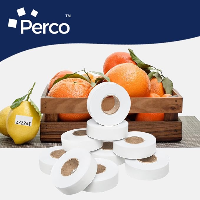 Perco White Price Marking Labels - 11,000 Blank Labels for Garvey Contact 22-6/22-7/22-8 Price Gun with Ink Roll Included - 9 Rolls, 1 Sleeve - Made in USA