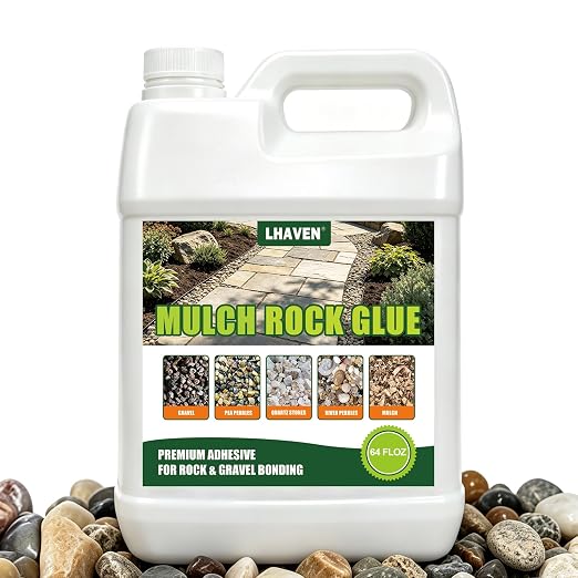 Mulch & Rock Glue for Landscaping, 64 OZ Multi-Purpose Gravel Binder | Weatherproof Permeable Binder for Pea Gravel, River Rock & Pebbles; Pet-safe Adhesive for Patios, Walkways, Driveways, Yard