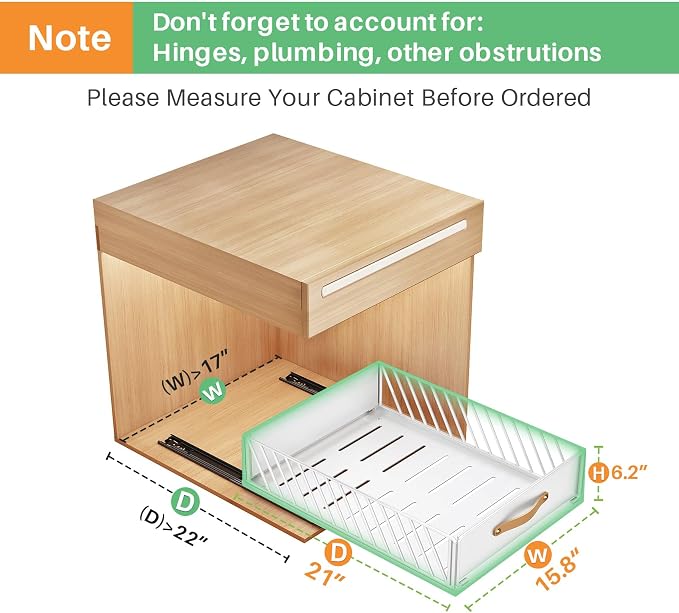 Pull out Cabinet Organizer,Heavy Duty Slide out Pantry Shelves Drawer Storage with Adhesive Nano Film,Sliding Mesh Cabinet Basket with Handle for Kitchen, Bathroom, Home, 15.8"W X 21"D X 6.2"H,White