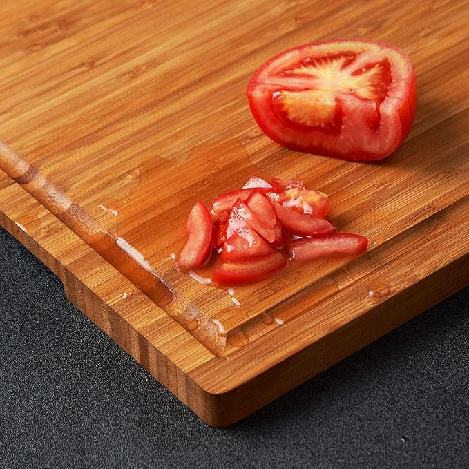 Allsum Extra Large Carbonized Bamboo Wood Cutting Boards for Kitchen, Huge Chopping Board with Juice Grooves & Handles Resisting to Warping and Cracking, Huge Charcuterie Boards, 24"L x 18"W