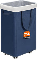 CHICVITA Laundry Basket with Wheels, 75L Laundry Hamper for Dirty Clothes, College Dorm Essentials, Clothes Hamper for Livng Room, Blue