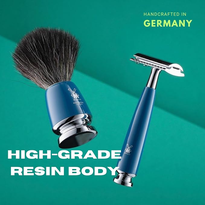 MÜHLE RYTMO Double Edge Safety Razor (Closed Comb) For Men - Perfect for Every Day Use, Barbershop Quality Close Smooth Shave Petrol Blue