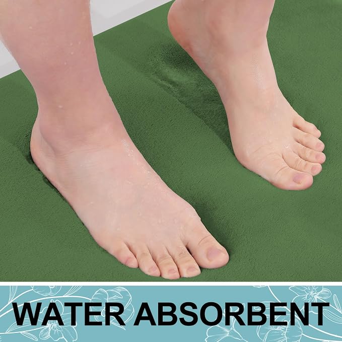 Smiry Memory Foam Bath Mat 36x24, Extra Soft and Absorbent Bathroom Mats, Non Slip Washable Carpet for Floor, Shower and Tub, Olive Green