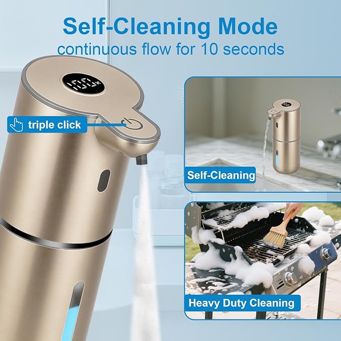 OHIFAST Automatic Foaming Soap Dispenser Touchless, USB Rechargeable Smart Hand Soap Dispenser, 6-Level Adjustable, 12.8oz/380mL Wall Mounted for Bathroom Kitchen Dish Soap-Gold