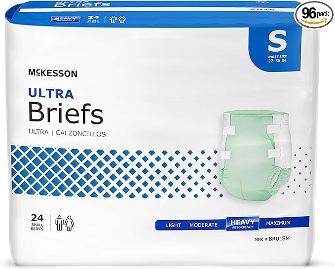 McKesson Ultra Briefs, [96 Count], Small, 22-36 in. Incontinence Adult Diapers, Heavy Absorbency, Unisex, Disposable, Elastic Leg Gathers and Contoured Fit for Men and Women