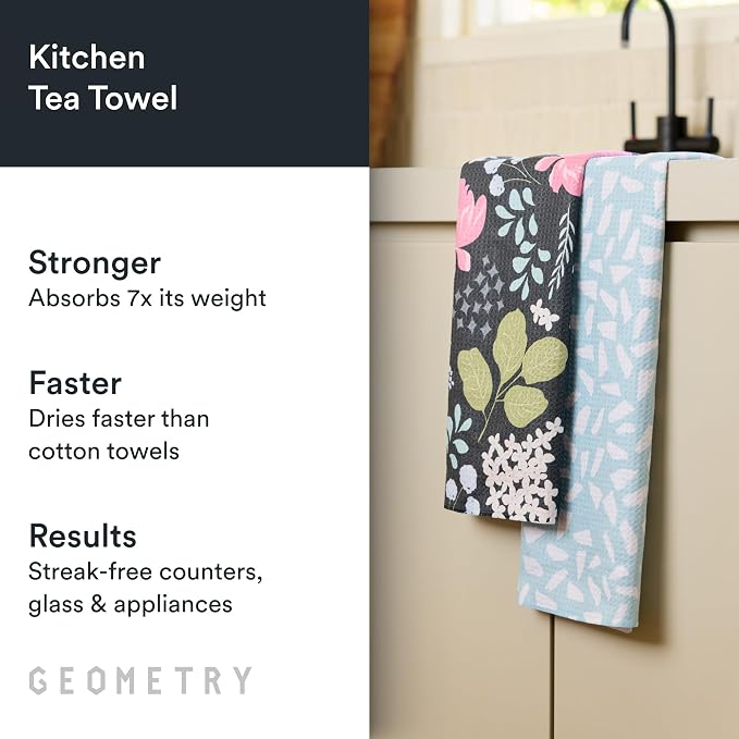 GEOMETRY Kitchen Tea Towels - Quick Dry Microfiber Dish Towels for Kitchen Pretty Petals, 18" x 30" 2 Pack