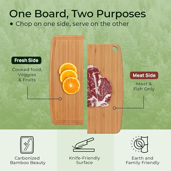 Keechee Dishwasher Safe Bamboo Cutting Boards Durable Lightweight Wood Cutting Board for Busy Kitchen, Easy Storage & Clean Wooden Chopping Boards with Juice Groove Set of 2 (M+S)