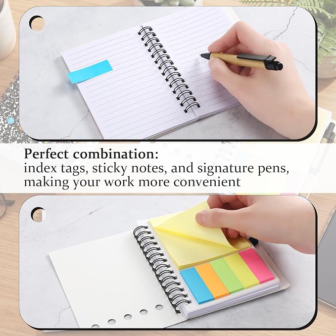 Qilery 30 Pack Composition Lined Spiral Notebook Small Notepad and Pen Set Steno Pads Lined Notepad Black Pocket Notebook for Business Office School Supplies